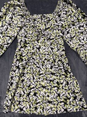 Vero Moda Black Floral Square-Neck Puff Sleeve Mini Dress